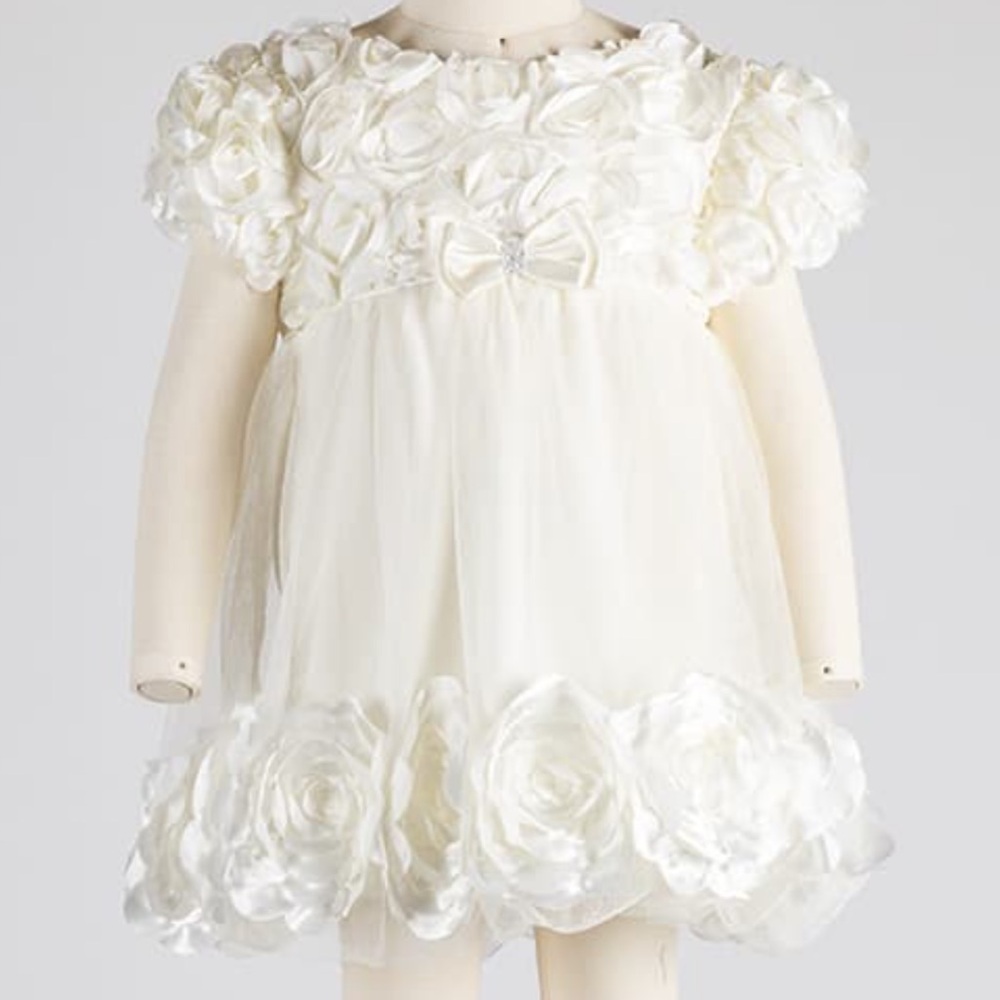 NWT Infant 9M Ivory Floral Formal Tulle Bubble Dress Wedding Baptism‎ Whimsical